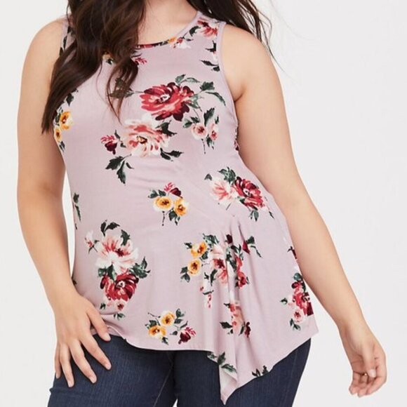 TORRID 00 Plus Size Super Soft Lilac Floral Asymmetric Tank Lavender Purple Top - Picture 4 of 16